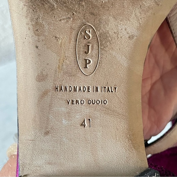 Sarah Jessica Parker SJP Metallic Purple T Strap Sandals - Picture 9 of 9